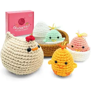 Crochet Kit for Beginners with Step-by-Step Video Tutorials, Starter Crochet Chicken Animals Kit for Women Teens, Handcraft Amigurumi Knitting Kits(Chicken Family)