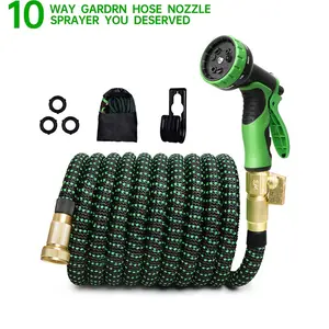 Garden Hose 100FT, Expandable Water Hose with Extra-Strong Brass Connector,10 Function Spray Nozzle, Flexible Hose with Enhanced Fabric