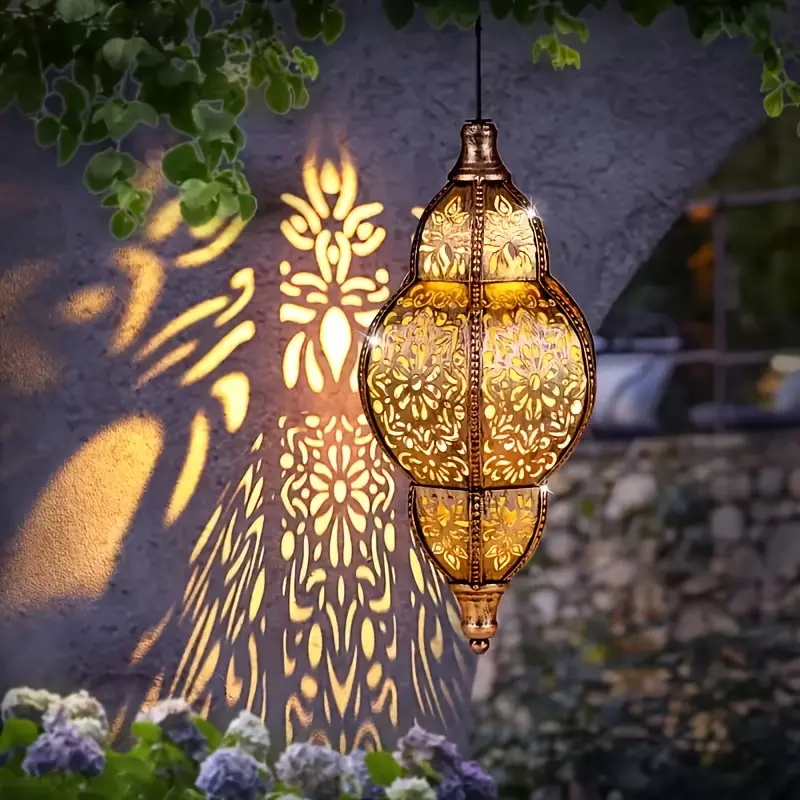 27.17-Inch Outdoor Hanging Lantern – Metal fixture, ideal for gardens, patios, porches, lawns, and decks – Features a detachable solar panel and an oil-rubbed finish; suitable for ceiling or pendant mounting.