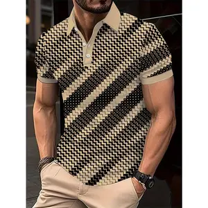 Men's Fashion Half Zip Polo Shirt Casual All-match Printed Short Sleeve Summer Men's Clothing