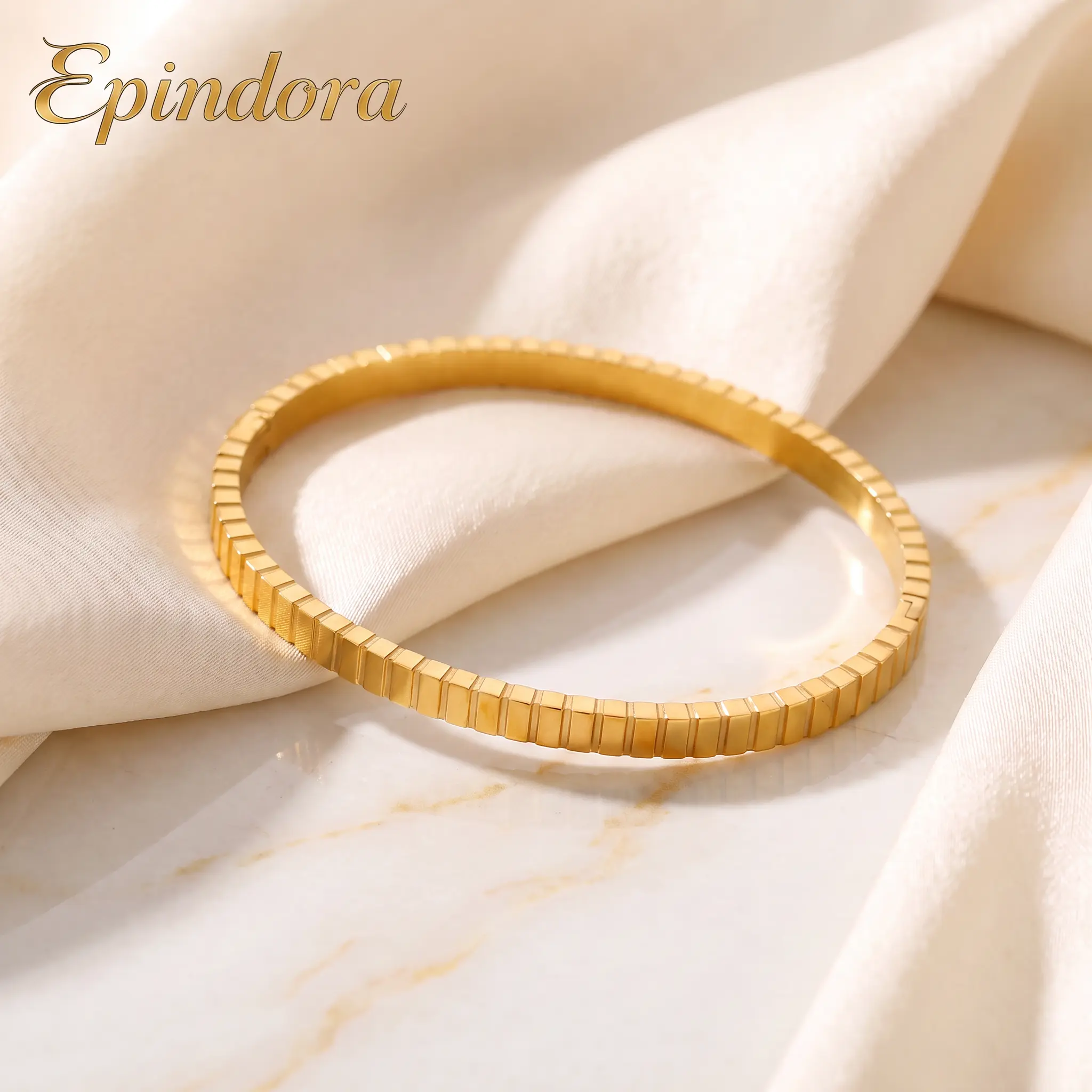 Epindora Women's Gold-Tone Classic Snap-Lock Bangle - Retro Quilted Lattice Bracelet with Diamond Texture, Statement Costume Jewelry for Everyday Wear, Office Outfits
