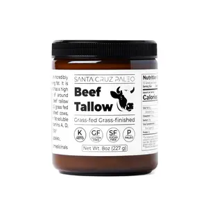 Santa Cruz Paleo Beef Tallow for Skin Care & Cooking, 100% Grass Fed and Finished, Gluten Free, Keto, Sugar Free, Paleo, Use as Lip Balm or Moisturizer, With Vitamin D, E, K, B1, A, Fatty Acids, 8 Oz