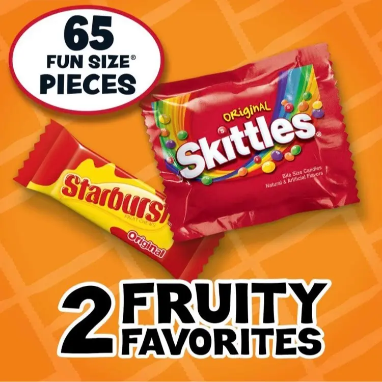 SKITTLES & STARBURST Fun Size Chewy Easter Candy Assortment, 31.9 oz, 65 Pieces Bag Snack Sweet Bonbon candy for Easter party’s or celebration Candies