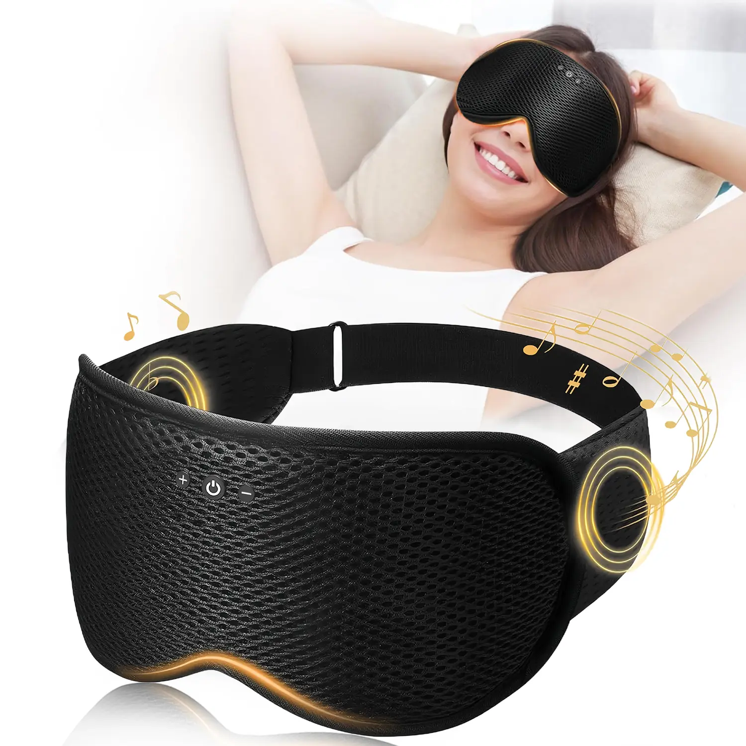 3D Contoured Sleep Mask with Bluetooth Headphones - Ultra-Thin Stereo Sound Sleep Aid, Breathable Mask + Headset, Contoured Fit for Side Sleepers, Meditation Gift for Men Women, Ideal Meditation Gift, Music While Sleeping