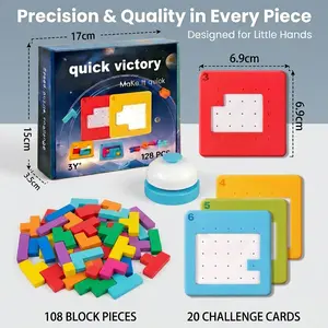 Montessori Inspired Wooden Blocks, Quick-Thinking Brain Teaser Puzzle Game, Spatial Awareness & Problem-Solving Educational Toy, Shape Recognition Flash Card Reader with Bilingual Instructions for Kids—Math, Fidget, Interactive Spelling Birthday Gift tikt