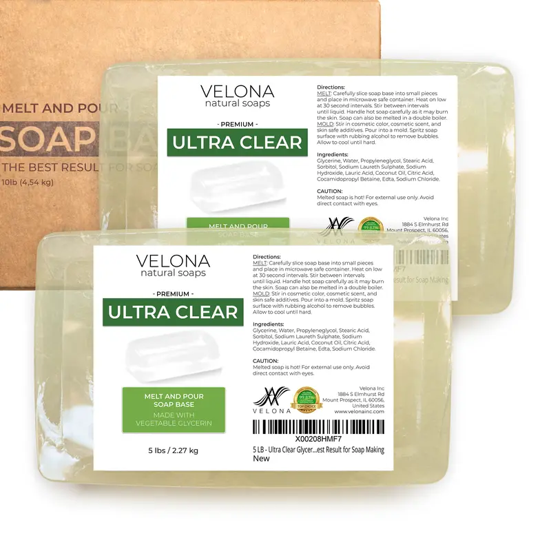 Velona 10 LB (2.27 kg) Ultra Transparent Glycerin Soap Base - Melt and Pour, Non-Toxic, Coconut Oil-Infused Cleanser, Scent-Ready Soap Making Ingredients, All-Adult Gifting for Birthdays, 24 Months Support, 100% Satisfaction Guarantee