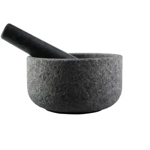 Natural Granite Mortar and Pestle Set, Grinder Bowl for Guacamole, Salsa, Pill Crusher, Spice, Herb, Garlic, Nut, Heavy Duty Grinder for Kitchen (Sandblasted Finish)