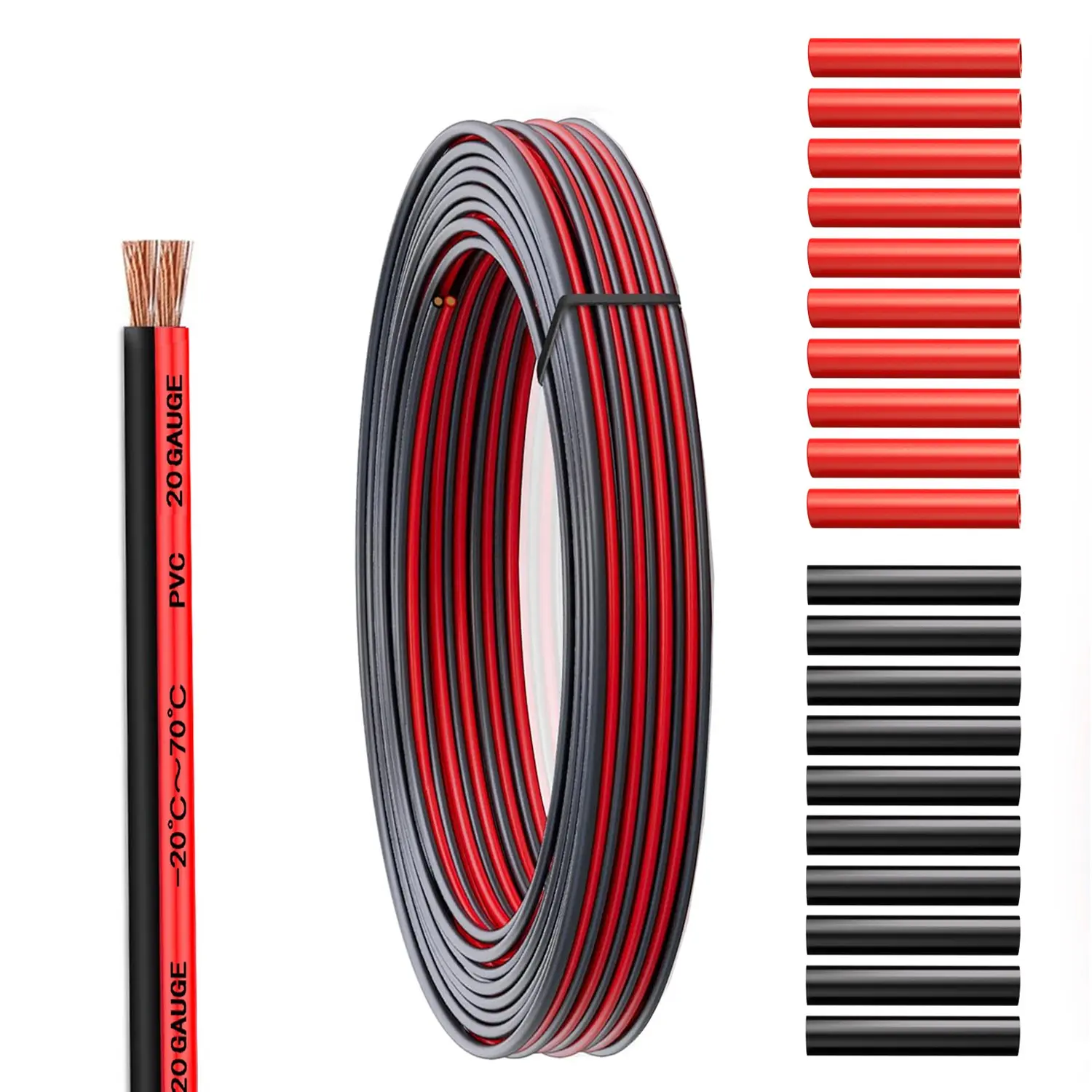 20-Gauge Electrical Wire with Heat Shrink Tubing, Low Voltage Wire, Power Wires, Electrical Wire Cable 2 Conductors Red Black Cable Hookup LED Lighting Strips Flexible Wire Extension Cord 20 Gauge Copper Clad Aluminum Copper Wire 12V/24V DC Cable
