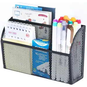 Magnetic Pencil Holder Magnetic Shelf for the Whiteboard 3-Grid Mesh Magnetic Pen Holder for Refrigerator Magnetic Organizer Locker Accessories Organizer for Home, School and Office, Black