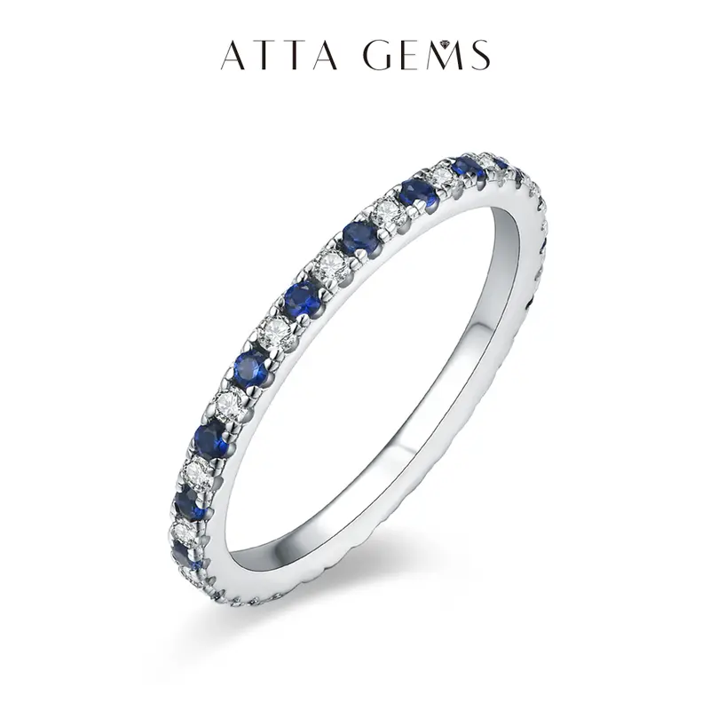 Stackable Synthetic Moissanite Ring for Women Pink and Blue Saphire Wedding Band Fine Jewelry For Anniversary Party Gift R061