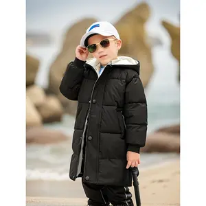 Kid'S Hooded Jacket, Medium Length Warm Zip Up Coat, Boy'S Clothes for Winter Outdoor, As Gift, Thick