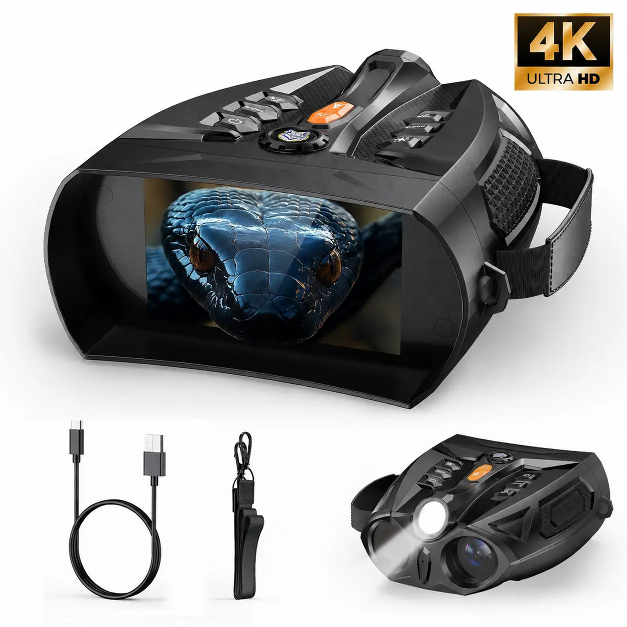 MINENER 4.0" Snake-Look Night Vision Goggles-4K Binoculars for Adult,10X Digital Zoom for Photos & Videos,5000 mAH Baterry,7 Levels of Infrared,Outdoor Flashlight,Wildlife Observation,Hunting,Camping,Birthday Gift,NiteHawk Gift for Man #fathersdaygift