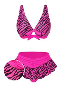 Pink 1950s Barbie Strap Zebra Print Bikini Set