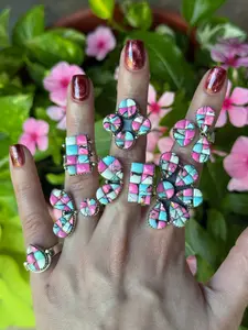 Cotton Candy Turquoise Cobblestone Sterling Silver Adjustable Rings