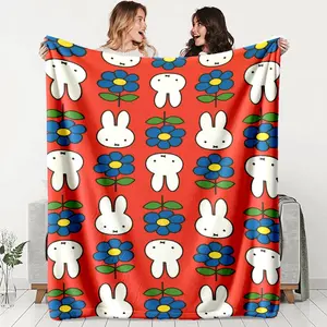 Miffy Rabbit Floral Fluffy Blanket, Soft Warm Anti-Pilling, Ideal for Naps Camping Travel, All Seasons Gift