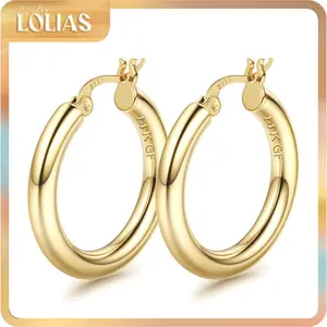 LOLIAS 14K Chunky Gold Hoop Earrings for Women 925 Sterling Silver Post Hollow Tube Hoops Earrings 4mm Thick Hoop Earrings Hypoallergenic Lightweight Gold Big Large Hoop Earrings 25/30/40/50/60/70MM