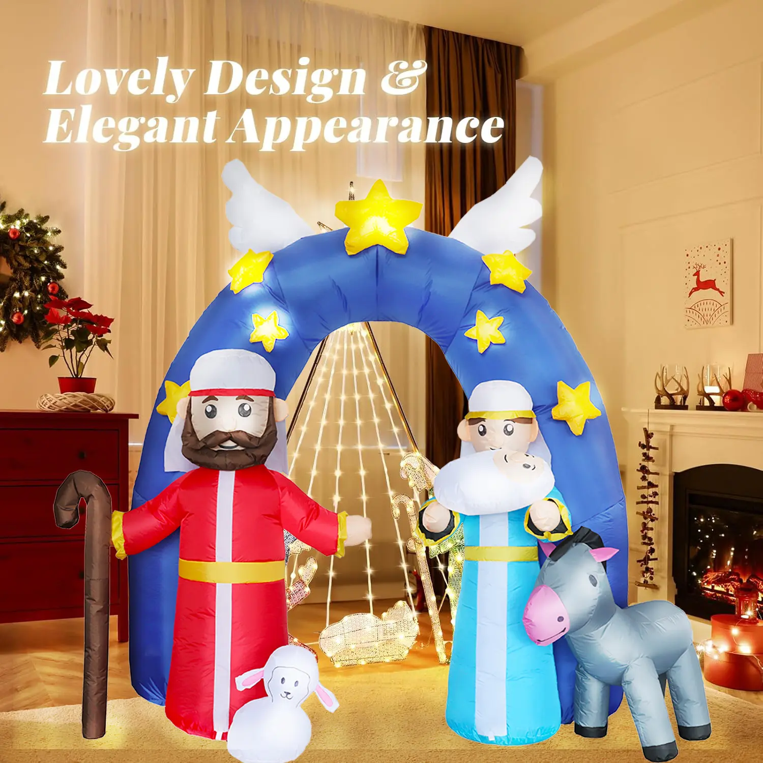 9 Ft Christmas Inflatables Nativity Scene Outdoor Decoration with LED Lights, Nativity Scene Archway Christmas Blow Up Yard Decoration Nativity Set for Outdoor Garden Lawn Patio Xmas Indoor