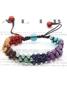 Natural Crystal Agate Stone Colorful Woven Bracelet Chakra Bead Bracelet Cross-Border Jewelry Bracelet