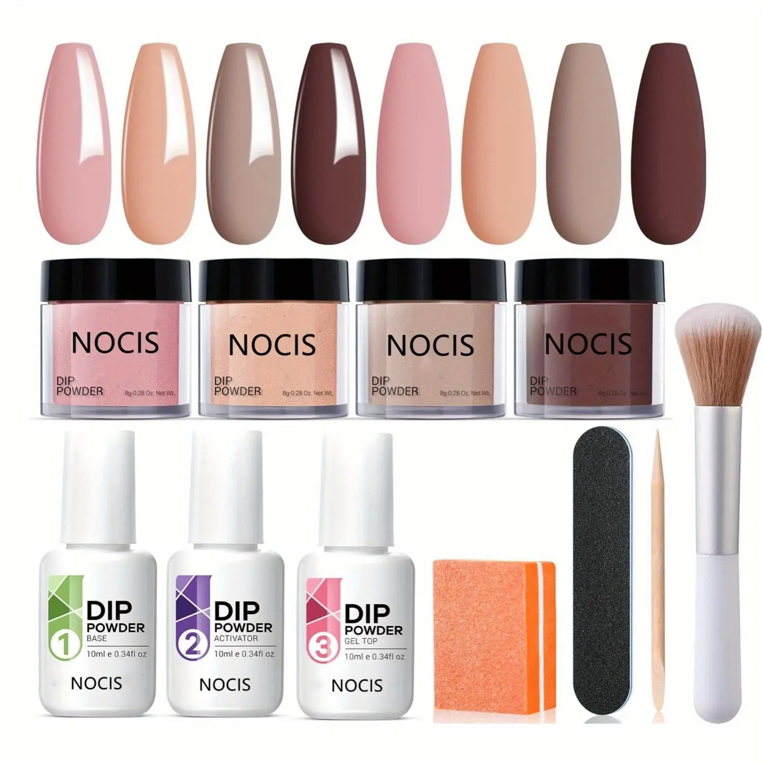 Long-lasting Dip Powder Manicure Nail Kit, 11pcs/set Including 4 Color Dipping Nail Powder & 3 Nail Gel, Essential Liquid Base & Top Coat, Activator Nail Tool, Nail Tech Supplies, Nail Art Products
