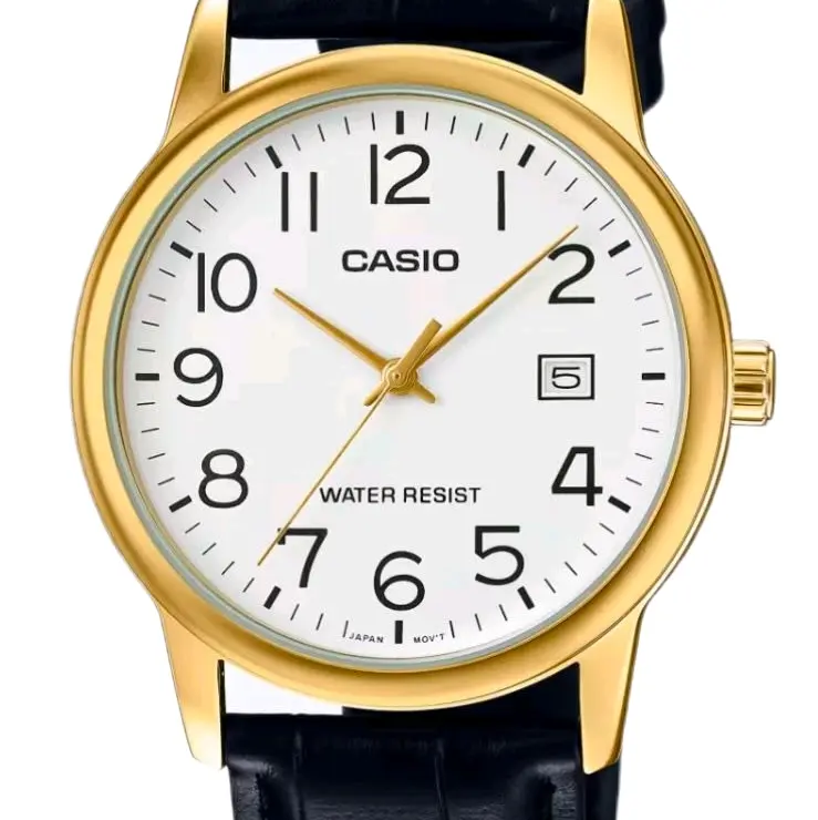 mtpv002gl-7b2 new Casio black genuine leather easy to use men' s elegent watch