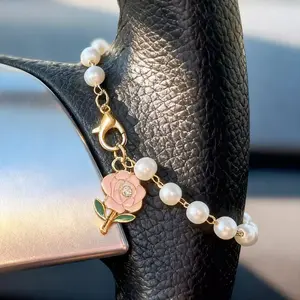 Flower Beaded Car Rearview Mirror Pendant Jewelry, Women's Unique Fashion Gift, Car Accessories Decor, Stylish Auto Ornament, Car Interior Decor, Car Interior Decoration