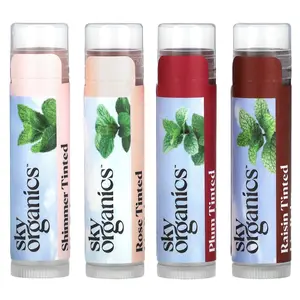 Sky Organics Tinted Lip Balms with Beeswax, 4 Balms, 0.15 oz (4.25 g) Each