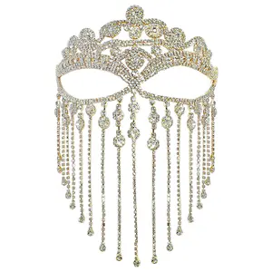 Rhinestone Tassel Face Masks: Women's Luxury Rhinestones Tassels Chain Masquerade Mask Face Jewelry for Wedding