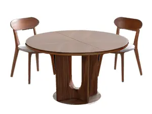 Giratree 47" Farmhouse Round Fluted Dining Table, Wooden Pedestal Base, Seats 4-6, Waterproof & Scratch-Resistant, for Kitchen/Living Room/Office