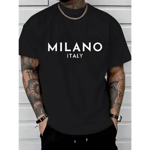 Men's Summer Round Neck Short Sleeved Casual  T-Shirt Print MILANO ITALY