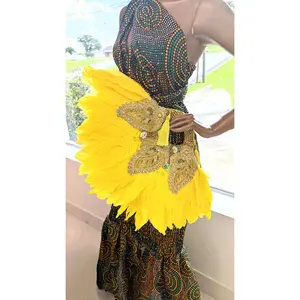 Dupsie's Ladunni Yellow and Gold African feather fan DPPFYG77