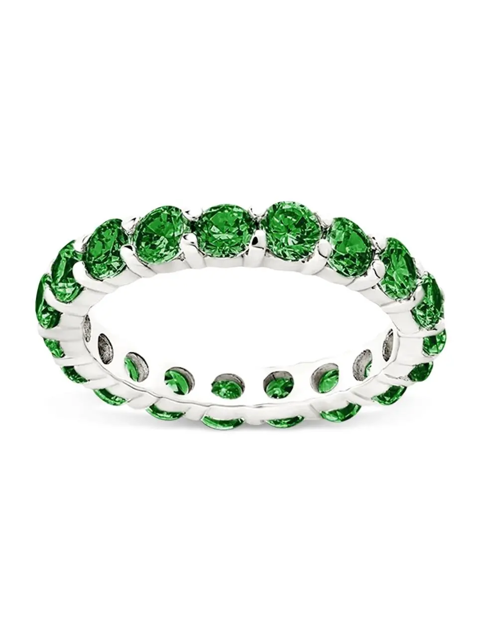 Sterling Silver Emerald CZ Eternity Ring for Women - 3mm Band, 3mm Synthetic Emerald Cubic Zirconia, 14K Gold Plated Option, Lead & Nickel Free, Everyday Party Wedding Stackable Beautiful Ring