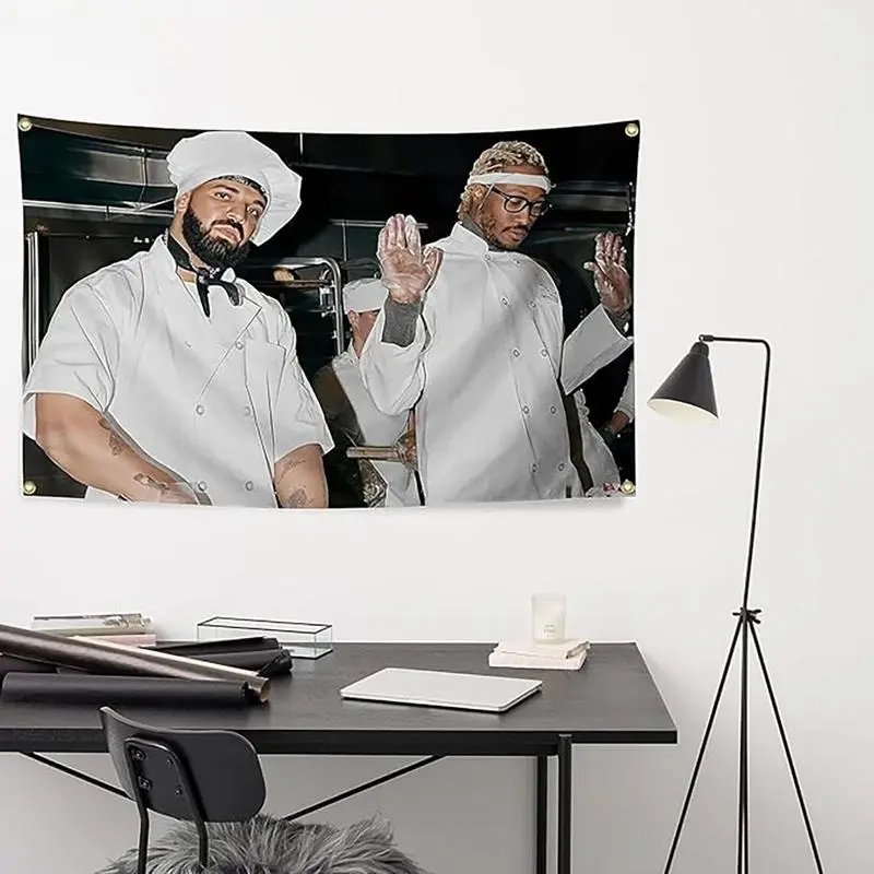 DrakeG & FutureT Rapper Print Fabric Tapestry Wall Mural, 3x5Ft Flag with 4 Brass Grommets, Indoor-Outdoor Garden Home Decor, Ideal Gift for College Students, Bold Rapper Wall Style