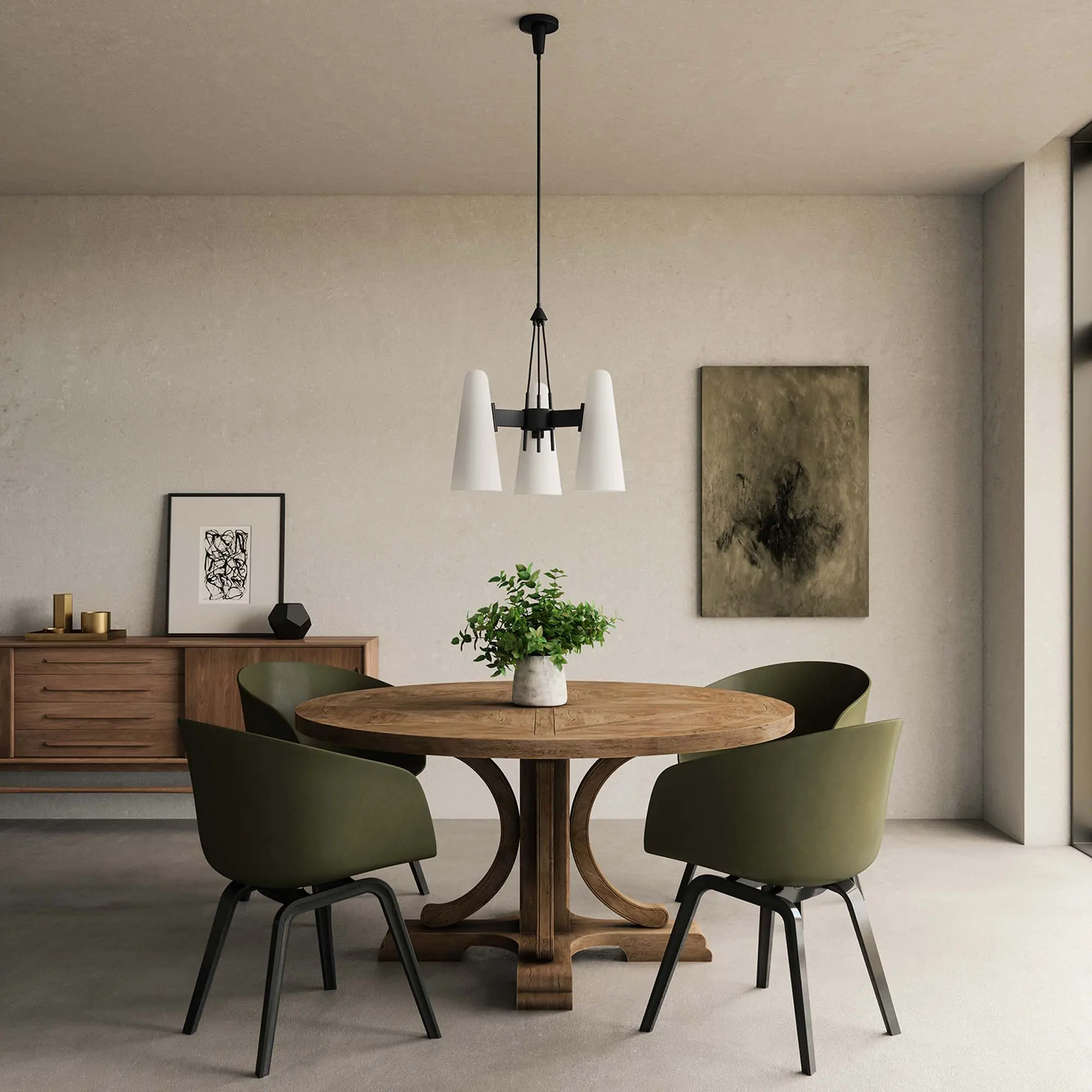 Modway Beacon 3-Light Pendant Light in Opal Black