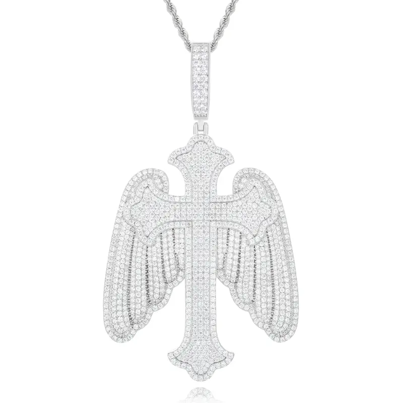 UCCIYO Wings Cross Pendant P674 UCCIYO S925 Sterling Silver Synthetic Moissanite Pendant Necklace for Women Men Hip Hop Jewelry Gift【#P674】