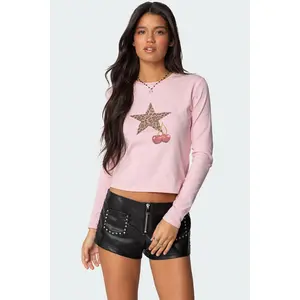 Cherry Leopard Star Long Sleeve T Shirt