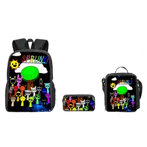 Sprunki 3 Backpacks, Lunch Bag And Pencil Case, Adjustable Shoulder Straps, Handbag With Zipper, Large Capacity, Suitable For Daily Gifts And Daily Commuting