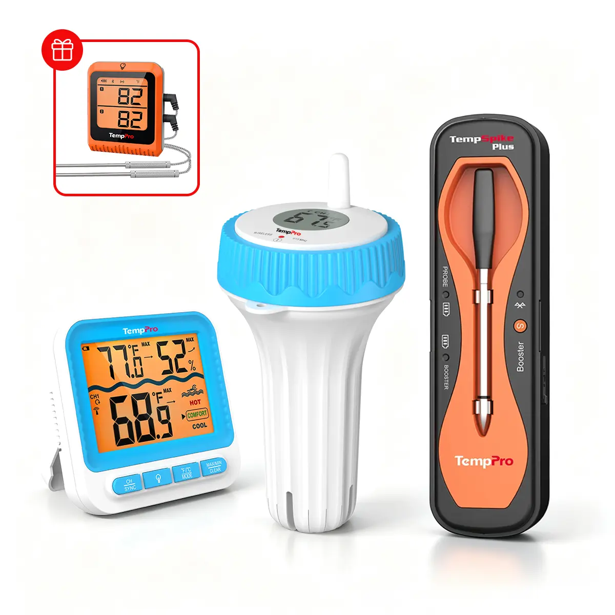 [Poolside BBQ Bundle] TempPro Floating Wireless Swimming Pool Thermometer, Digital Indoor Hygrometer Easy Read, Large Size, IPX8 Waterproof for Hot Tub/SPA/Aquarium/Pond/Ice Bath Tool Fathersdaygift ,Dealsforyoudays(TP211B Bundle)