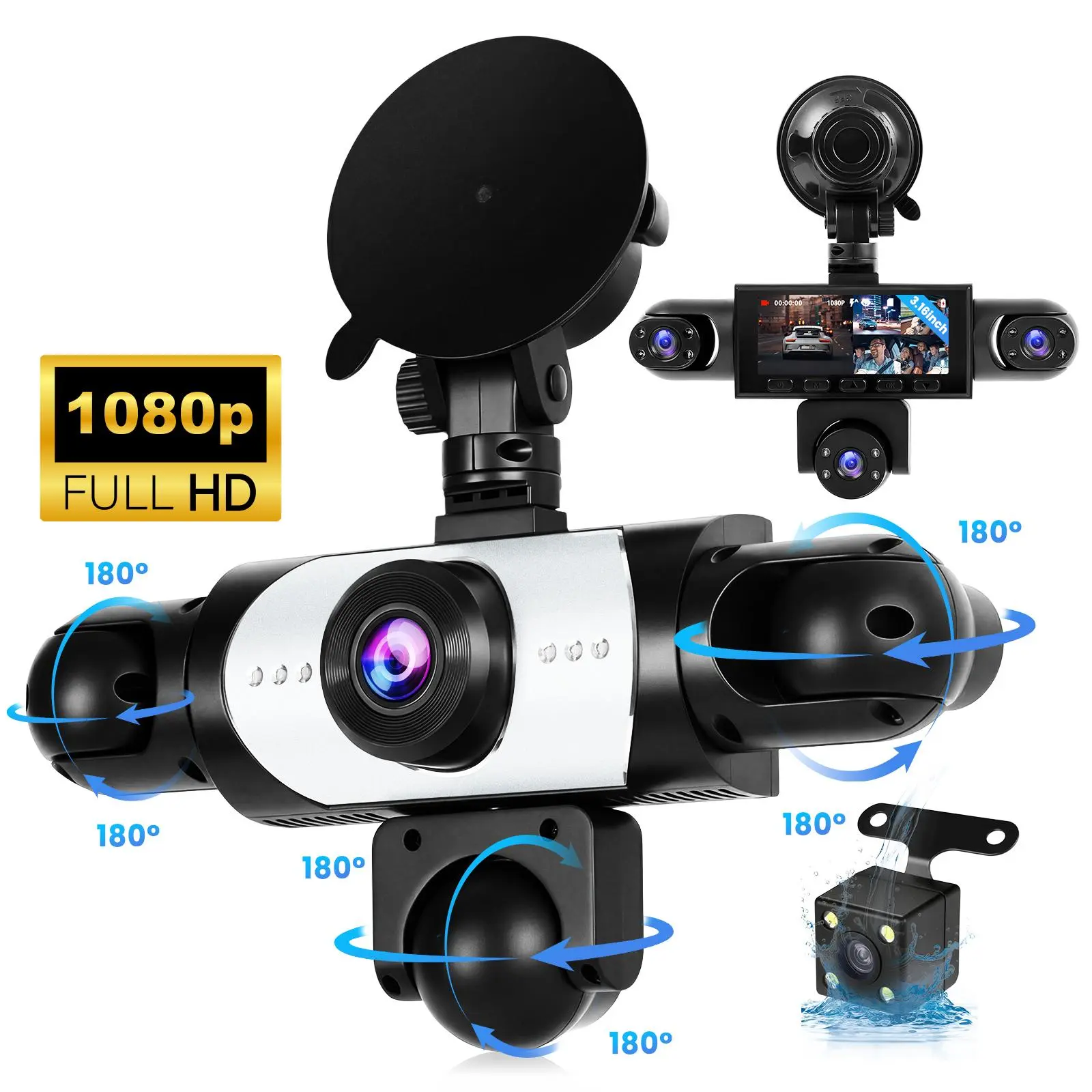 5-Channel Multi-Camera Dashcam for Cars (5 Cameras), 360-Degree View HD 1080P Car DVR Driving Recorder, Loop Recording, 24-Hour Parking Monitor, Motion Detection, Night Vision Automotive Safety Accessory