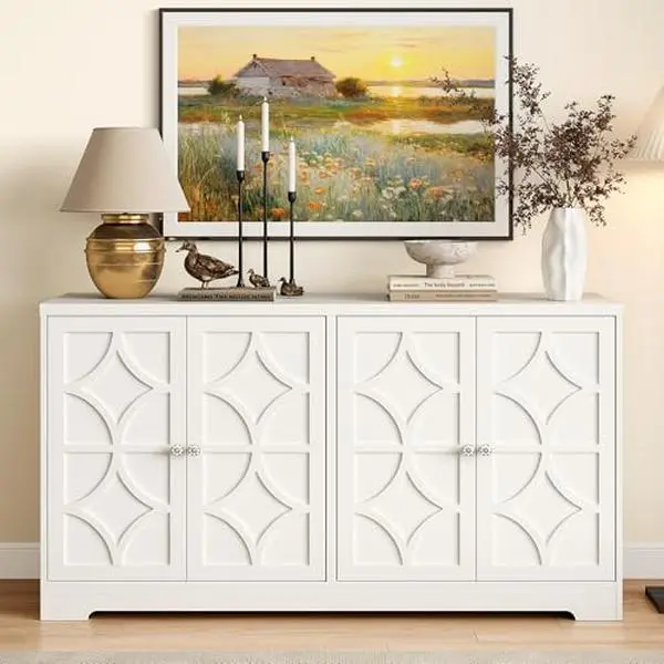 RoyalCraft Sideboard Buffet with 4 Doors, Mid-Century Sideboard Cabinet with Adjustable Shelves, Accent Cabinet for Entryway, Living Room, Dining Room