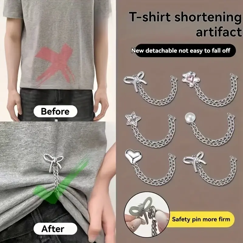 Adjustable Clothespins, Clip for Women, Butterfly & Heart Decorations, Safety Pin, Instant Sleeve Shortening, Suitable for Shirts, Skirts, Pants, Elegant Design
