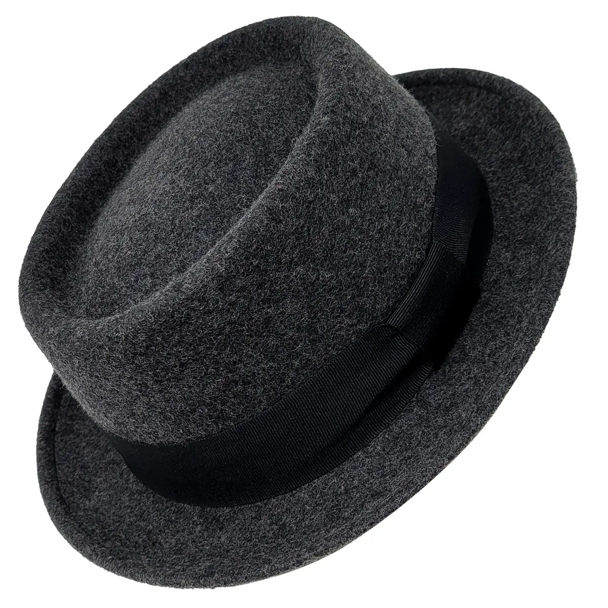 Classic Pork Pie Fedora Hat in 100% Wool Felt, High Quality Fitted Unisex Style with Flat Brim for Fall and Winter - Black, Brown, Dry Clean