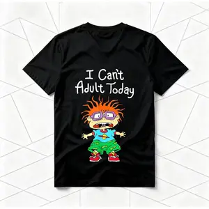 I Can't Adult Today Rugrats Cartoon American Retro Black Short-Sleeved Nostalgic 90s Character Graphic Casual Streetwear for Cartoon Meme Enthusiasts Unique Quirky Pop Culture Fashion Statement Piece funny shirts