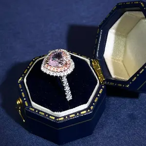 Pink Heart Shaped Cubic Ring for Women, Elegant Engagement Ring, Sparkling Two - Tone Diamond - Like Statement Jewelry, Perfect for Wedding, Valentine's Day Gift & Anniversary Accessory