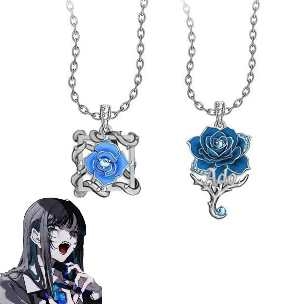 Ado Anime Cosplay Flower Pendant Necklace, Blue Rose Metal Choker Chain, Unisex Hip Hop Party Fan Prop, Anime Cosplay Necklaces, Fashionable Accessory