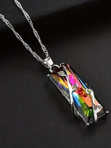 Fashion Rectangle Shaped Branch Detail Pendant Necklace for Women for Gift,  Artificial Gemstone Decor Clavicle Chain Necklace, Trendy All-match Jewelry Accessory, High End Necklace, Single Gem Necklace