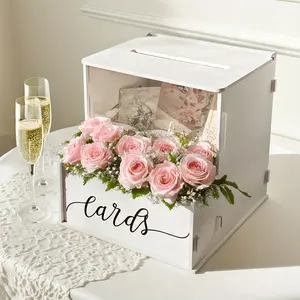 Elegant PVC Wedding Card Box with Floral Decoration, Ideal for Weddings, Anniversaries, Bridal Parties, Gift Boxes, Party Favors, Flower Gift Box