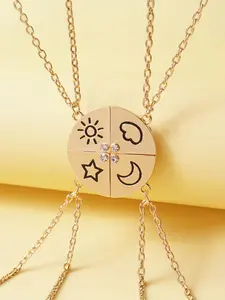 Magnetic 4-Piece Necklace Set, Sun Moon Cloud Star Pendants, Fashion Splice Jewelry, Creative Gift for Best Friends, BFF & Couples