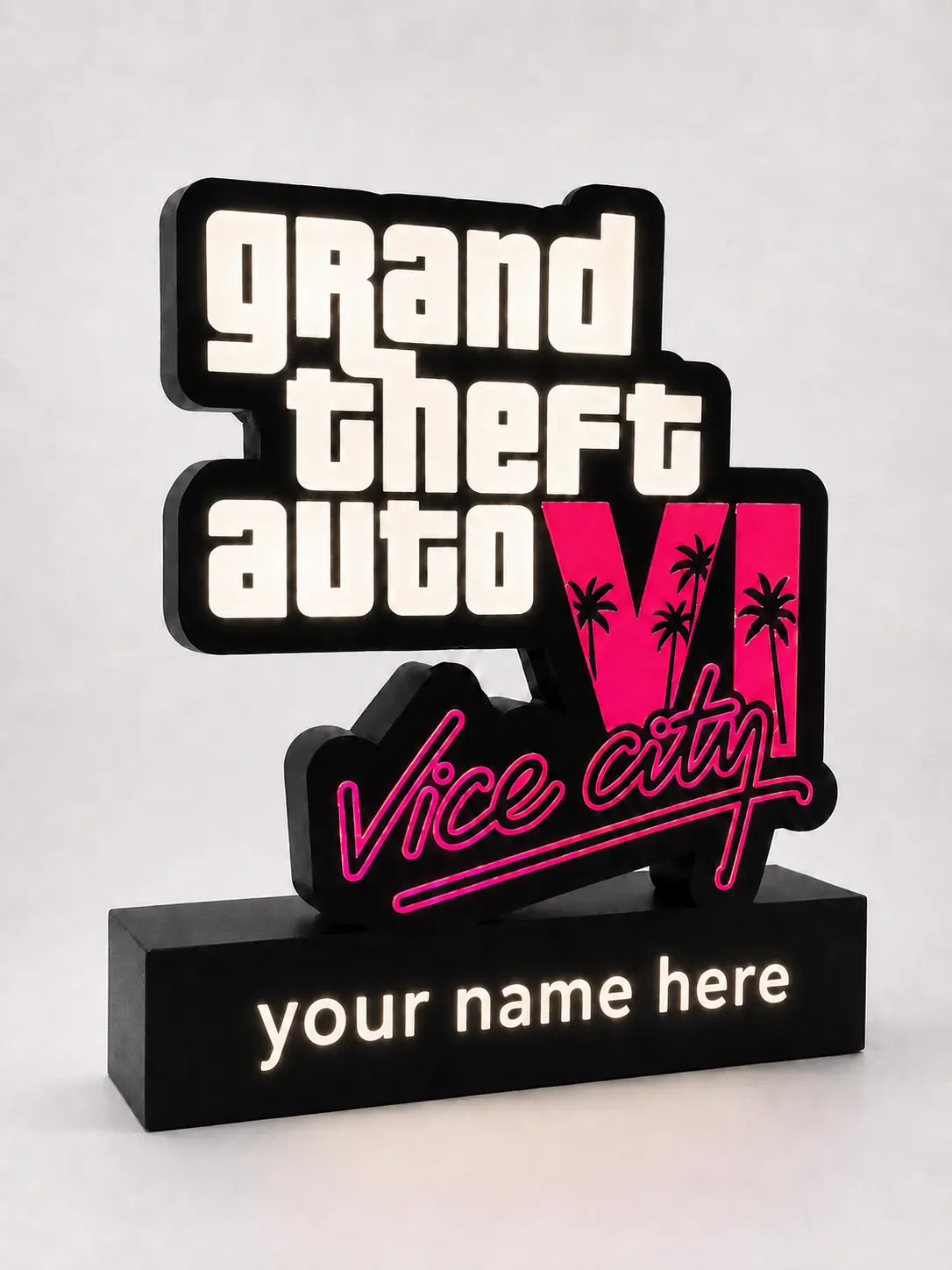 Personalized GTA 6 Inspired Custom LED Light Box - LED Light-Up Decorative Plaque Sign, Gamer Room Accessory, Home Decor Supply