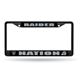 212 MAIN Oakland Raiders Nation Design License Plate Frame, Chrome Black, Licensed Sports Collectibles Accessory, License Plate Frames