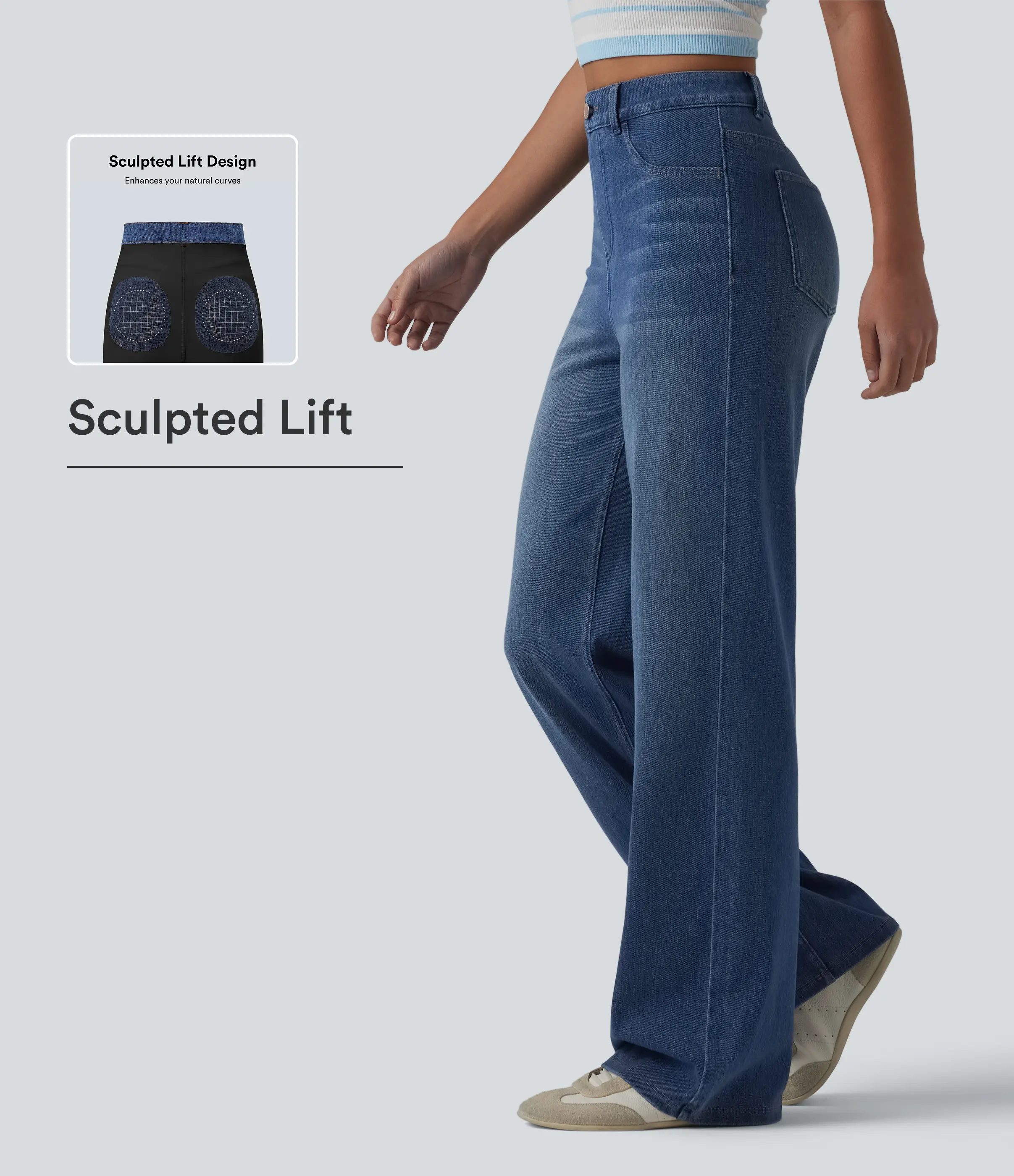 Halara Flex High Waisted Sculpted Lift Design Straight Leg Casual Jeans with Pockets